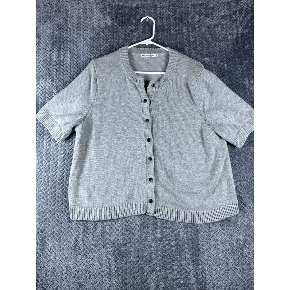 Abercrombie & Fitch Cardigan Sweater Womens XL Gray Short Sleeve Button Front